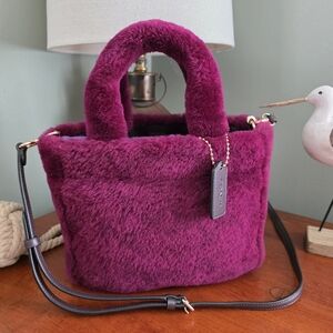 Coach CM177 Mini Cargo Tote Fuchsia Shearling Leather Crossbody Bag